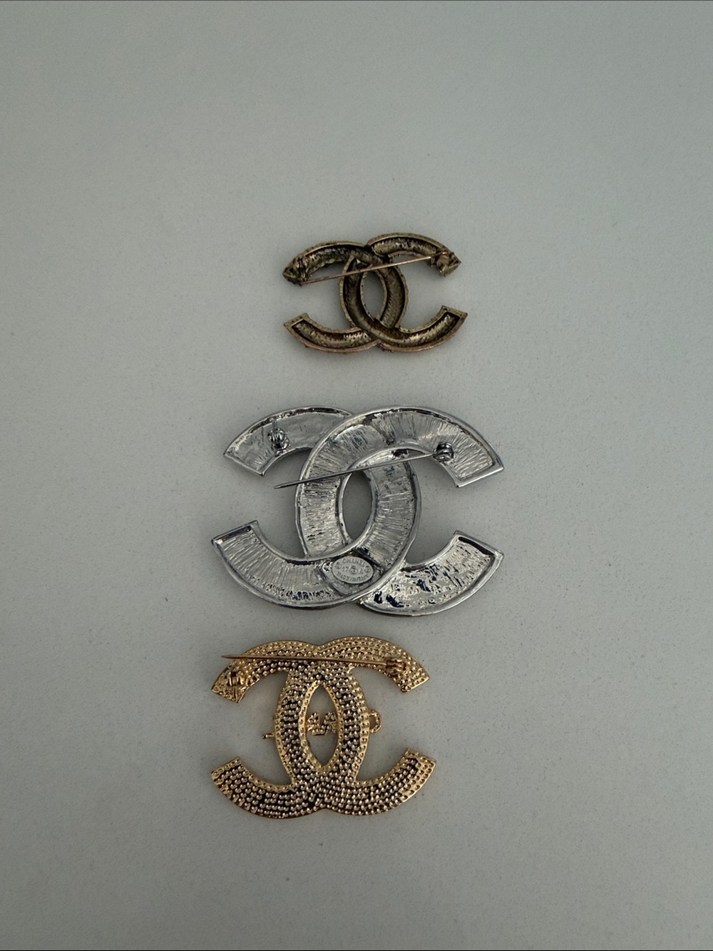 Gold and Silver Crystal Interlocking CC Brooch Set - Picture 4 of 4